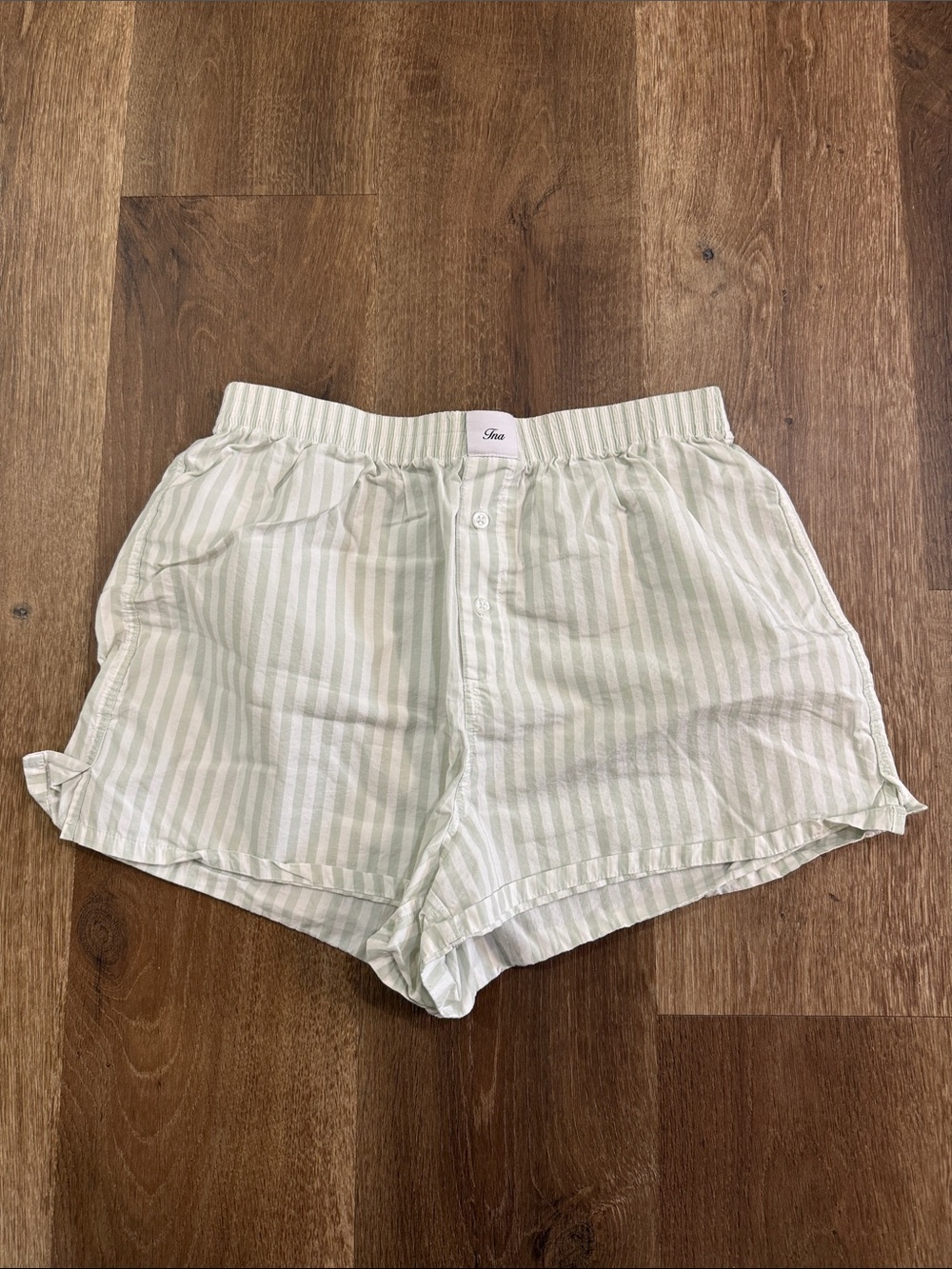 Aritzia Striped High-Waist Cotton Shorts in Mint and White